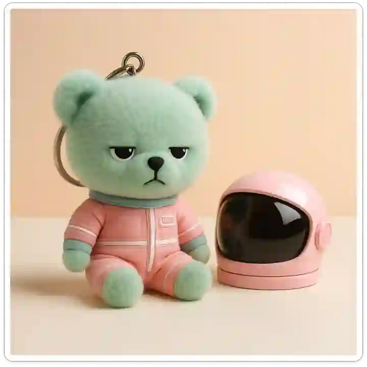Grumpy Space Bear – Mint & Pink
